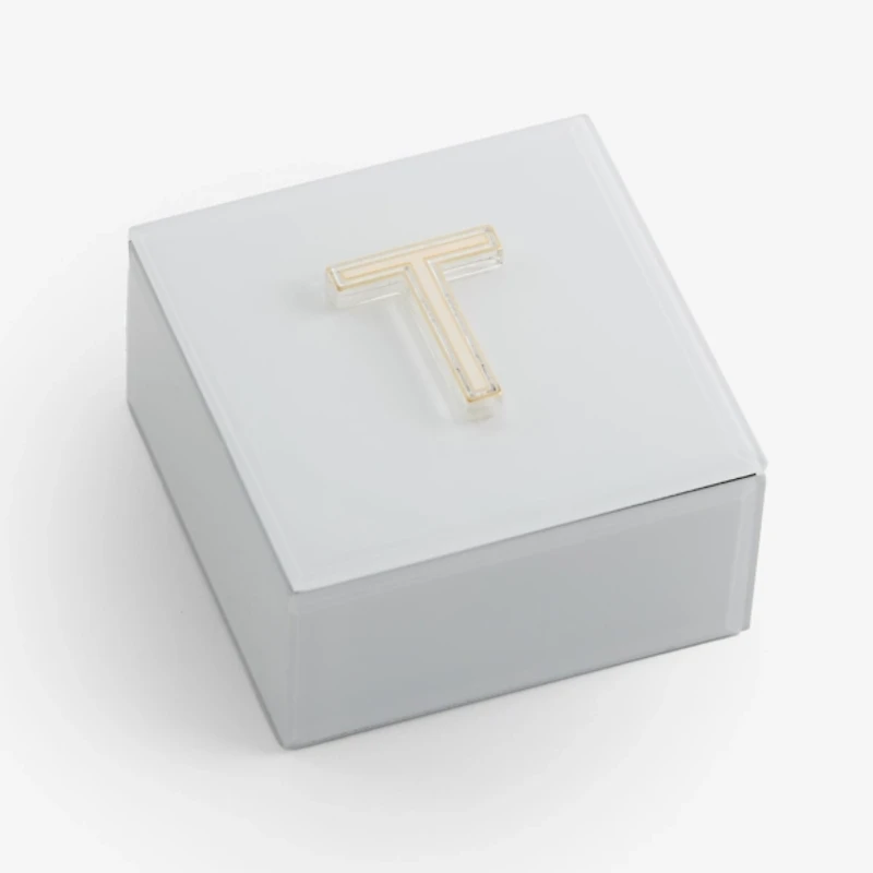 Ivory Glass Monogram T Jewelry Box