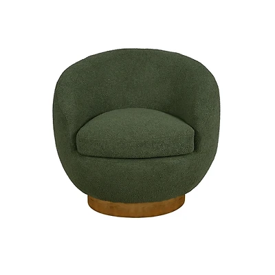 Jessel Green Sherpa Swivel Chair with Wood Base