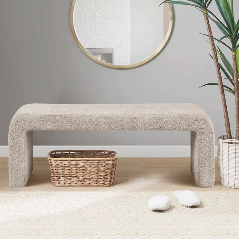 Beige Boucle Waterfall Bench, 52 in.