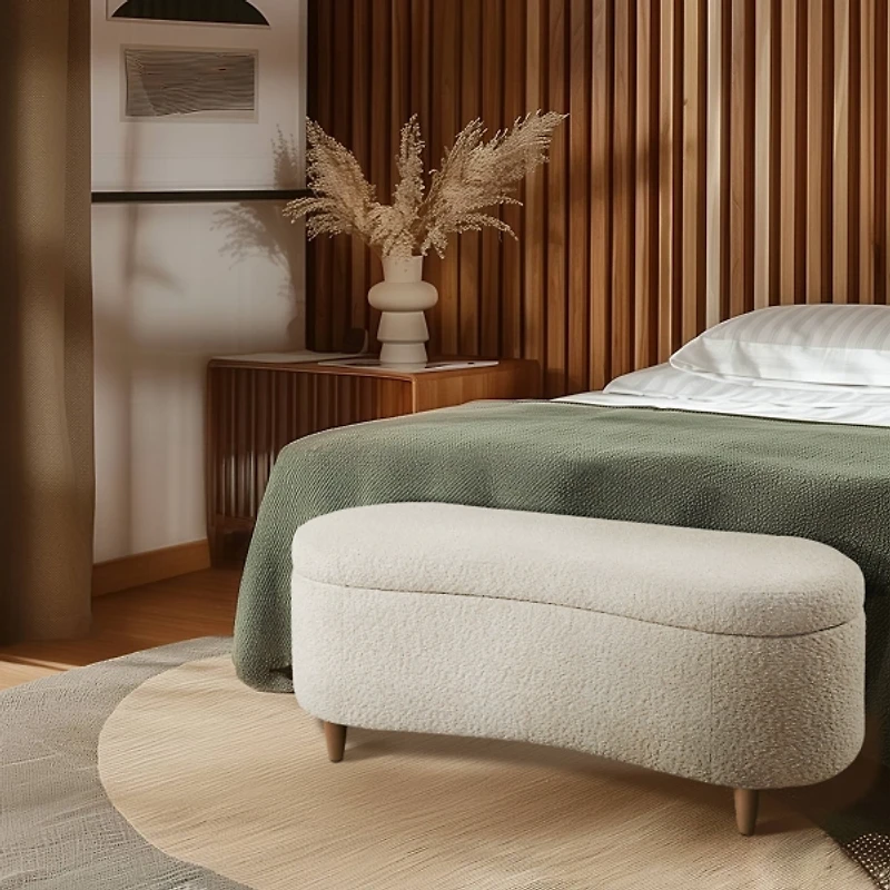 Boucle Flip-Top Storage Bench