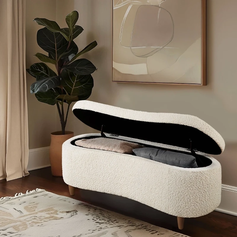 Boucle Flip-Top Storage Bench