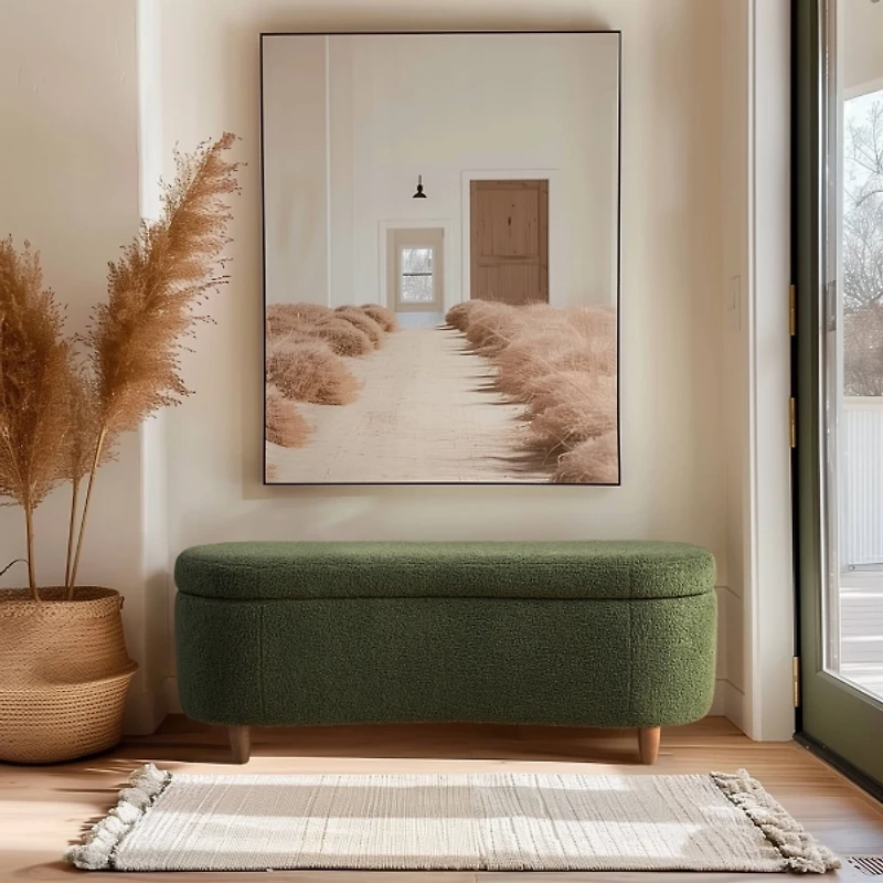 Green Boucle Flip-Top Storage Bench