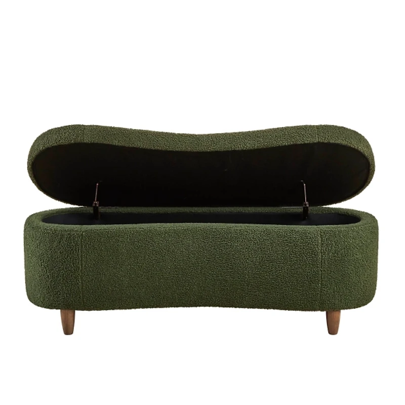 Green Boucle Flip-Top Storage Bench