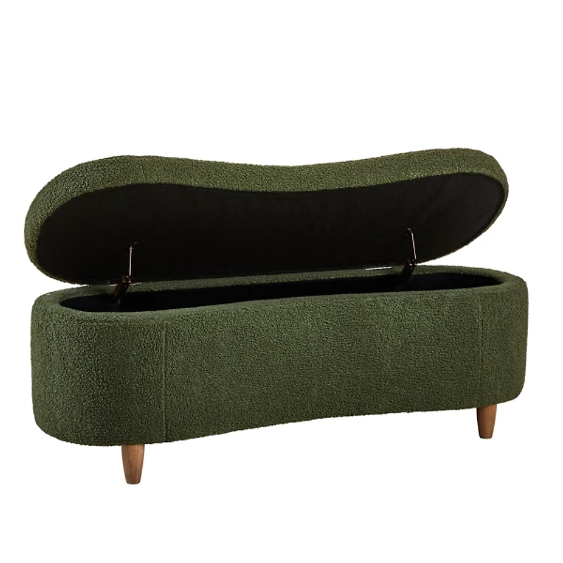 Green Boucle Flip-Top Storage Bench