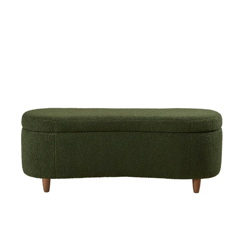 Green Boucle Flip-Top Storage Bench
