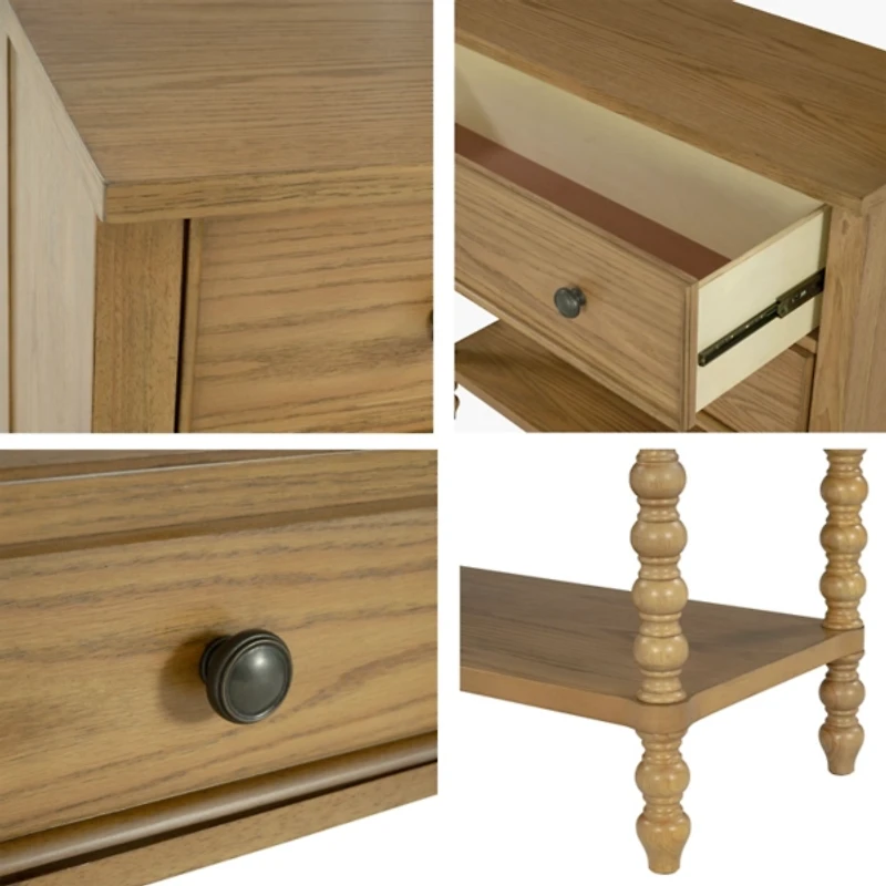 Tan Wood Turned Legs 2-Drawer Chest