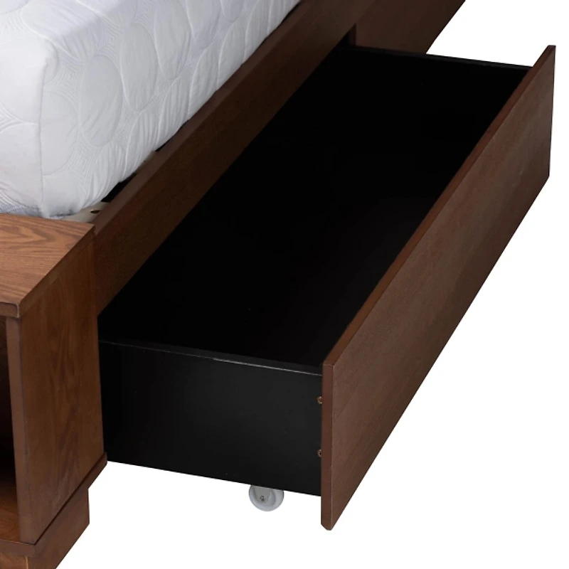 Walnut & Rattan Mallory Queen Bed with Storage