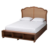 Walnut & Rattan Mallory Queen Bed with Storage