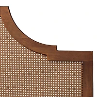 Walnut Mid-Century Rattan Queen Bed Frame