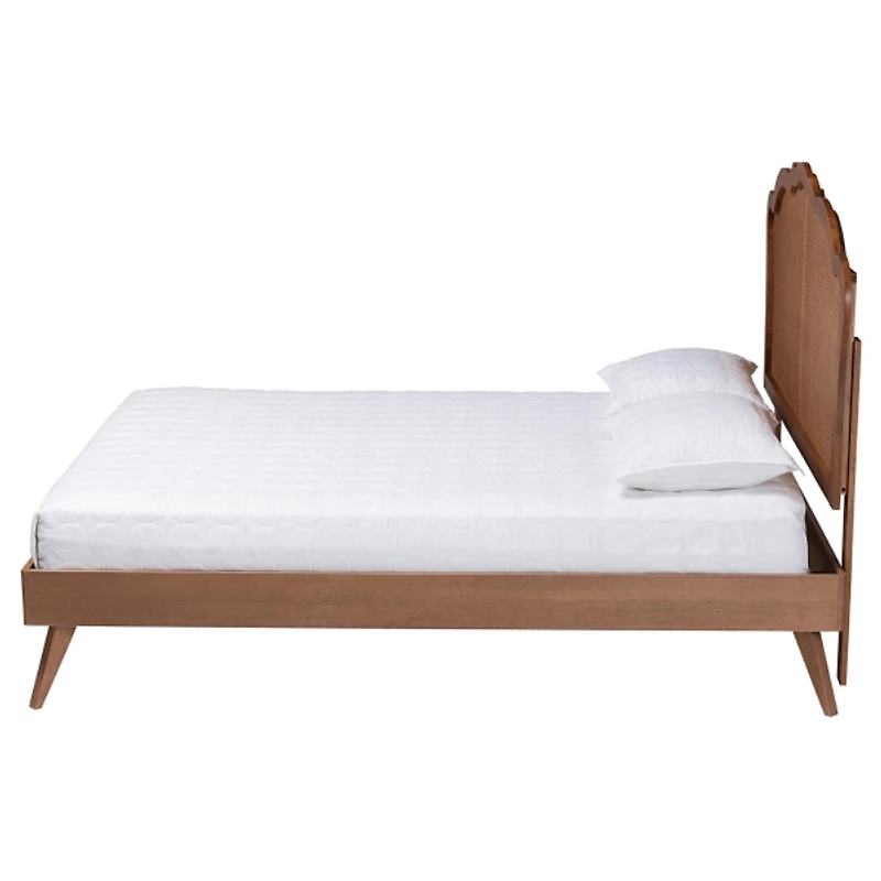 Walnut & Rattan Mallory Queen Platform Bed