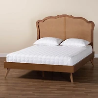 Walnut & Rattan Mallory Queen Platform Bed