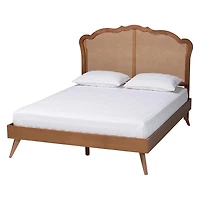 Walnut & Rattan Mallory Queen Platform Bed