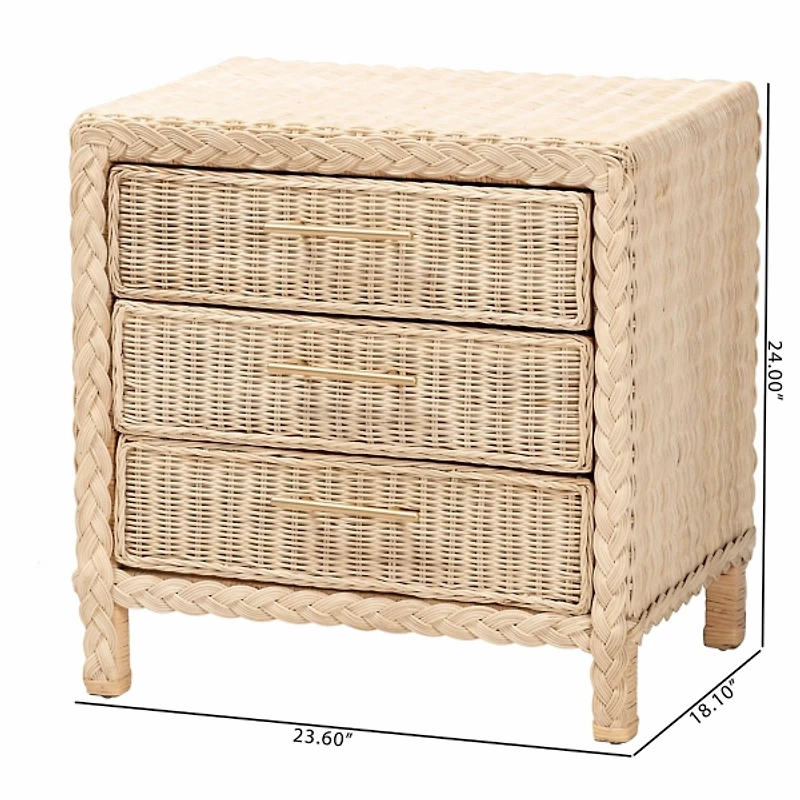 Sun Bleached Braided Rattan Nightstand