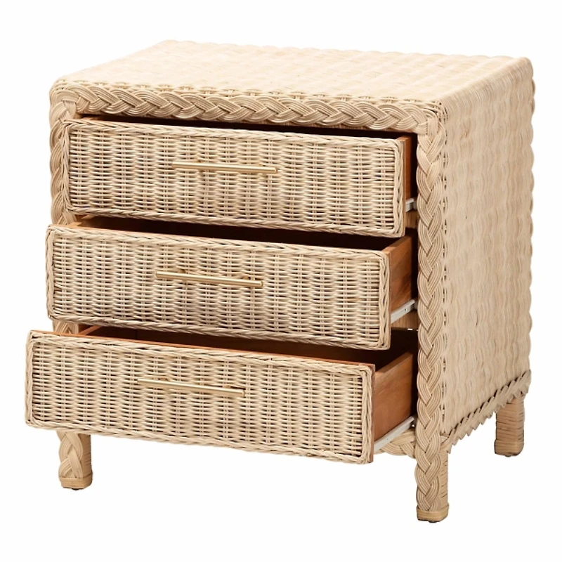 Sun Bleached Braided Rattan Nightstand