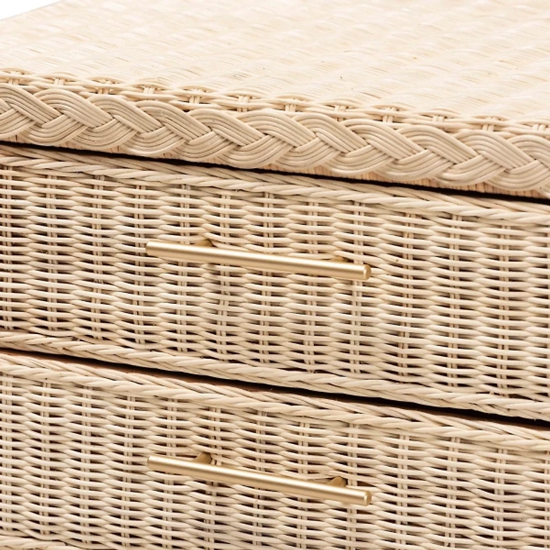 Sun Bleached Braided Rattan Nightstand
