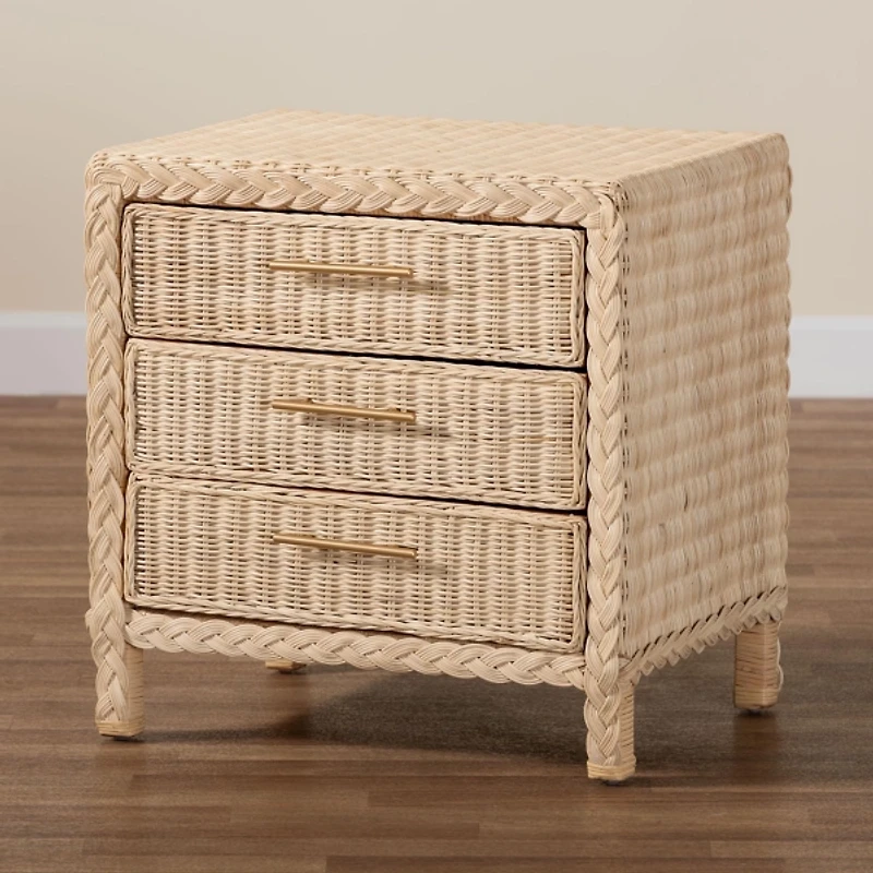 Sun Bleached Braided Rattan Nightstand