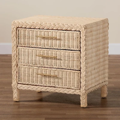 Sun Bleached Braided Rattan Nightstand