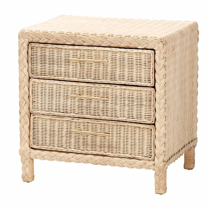 Sun Bleached Braided Rattan Nightstand