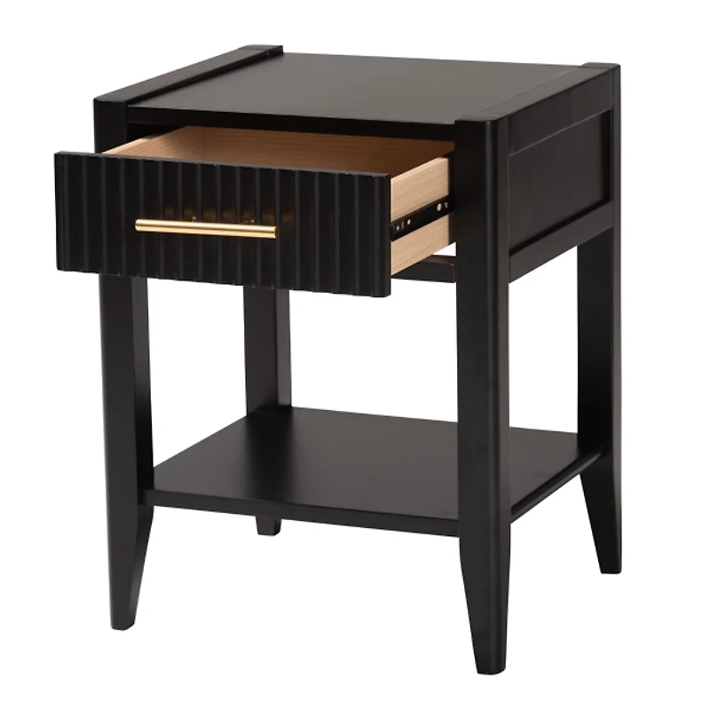 James Mid-Century Black 1-Drawer Nightstand