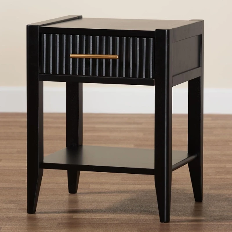 James Mid-Century Black 1-Drawer Nightstand