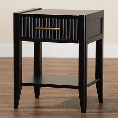 James Mid-Century Black 1-Drawer Nightstand