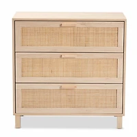 Natural Wood and Rattan 3-Drawer Storage Cabinet