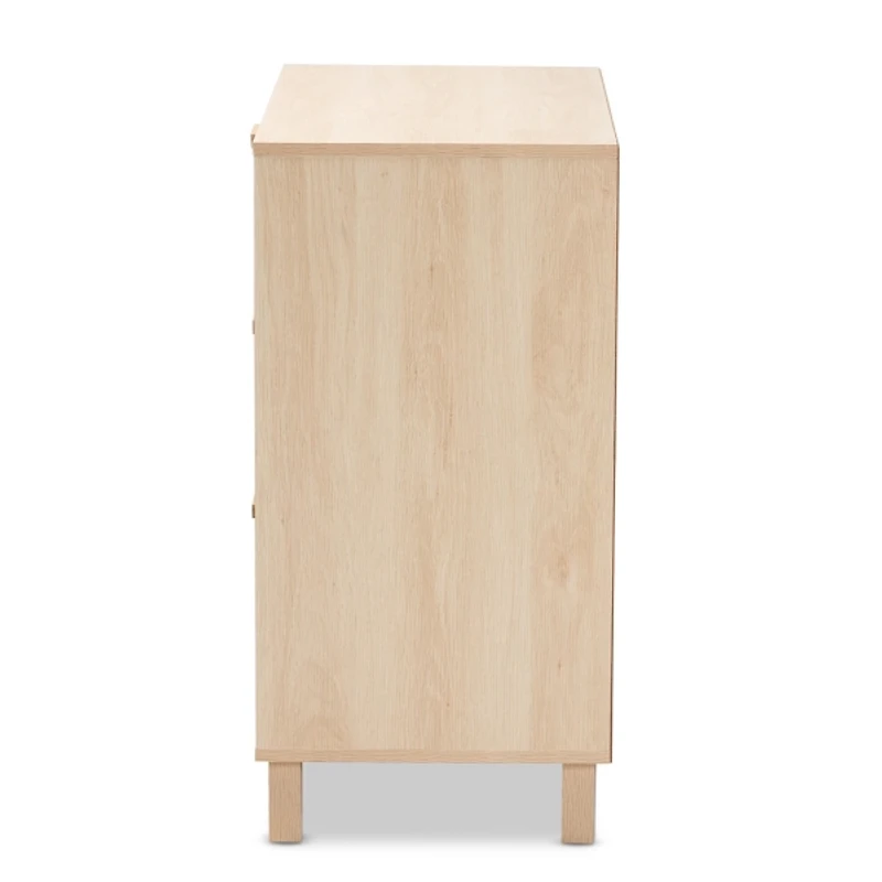 Natural Wood and Rattan 3-Drawer Storage Cabinet