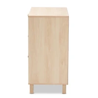 Natural Wood and Rattan 3-Drawer Storage Cabinet