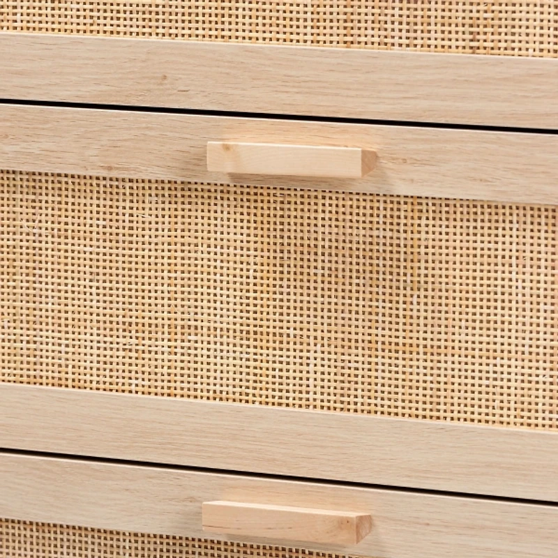 Natural Wood and Rattan 3-Drawer Storage Cabinet
