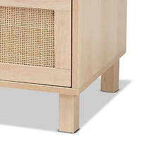 Natural Wood and Rattan 3-Drawer Storage Cabinet