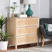 Natural Wood and Rattan 3-Drawer Storage Cabinet