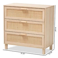 Natural Wood and Rattan 3-Drawer Storage Cabinet