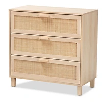 Natural Wood and Rattan 3-Drawer Storage Cabinet