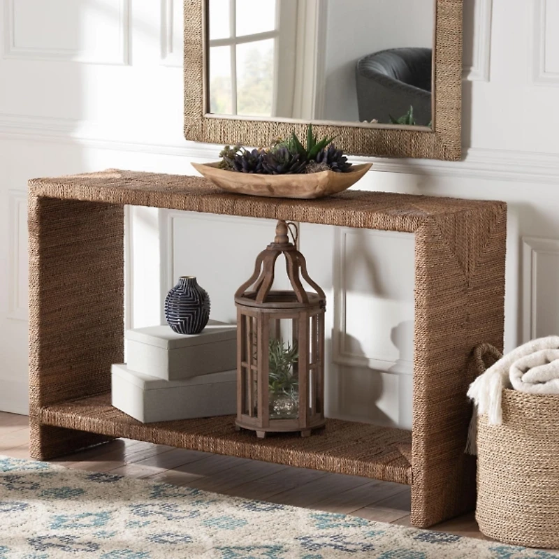 Natural Seagrass Wrapped Console Table