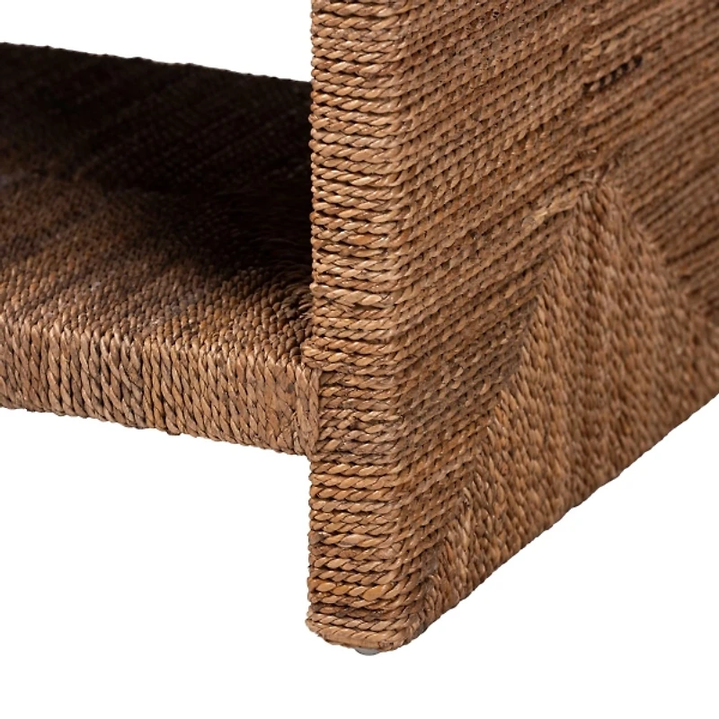 Natural Seagrass Wrapped Open Shelves Accent Table