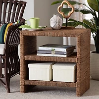 Natural Seagrass Wrapped Open Shelves Accent Table