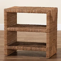Natural Seagrass Wrapped Open Shelves Accent Table