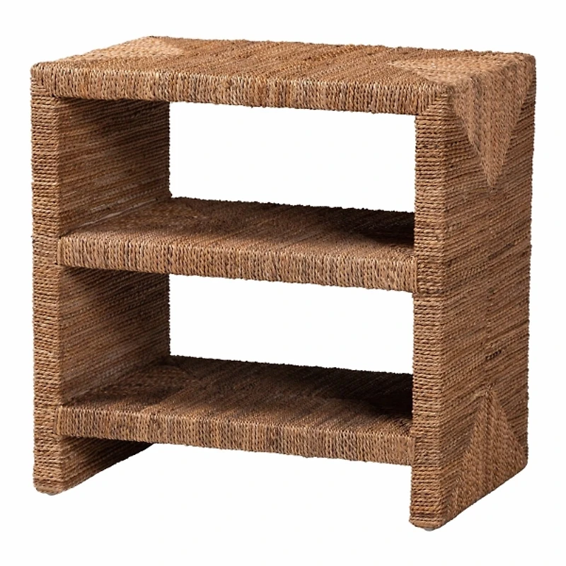 Natural Seagrass Wrapped Open Shelves Accent Table
