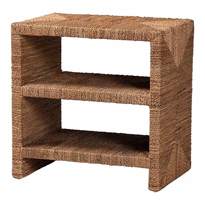 Natural Seagrass Wrapped Open Shelves Accent Table