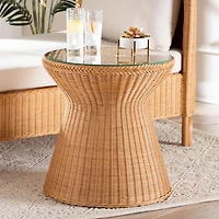 Honey Boho Braided Rattan Accent Table