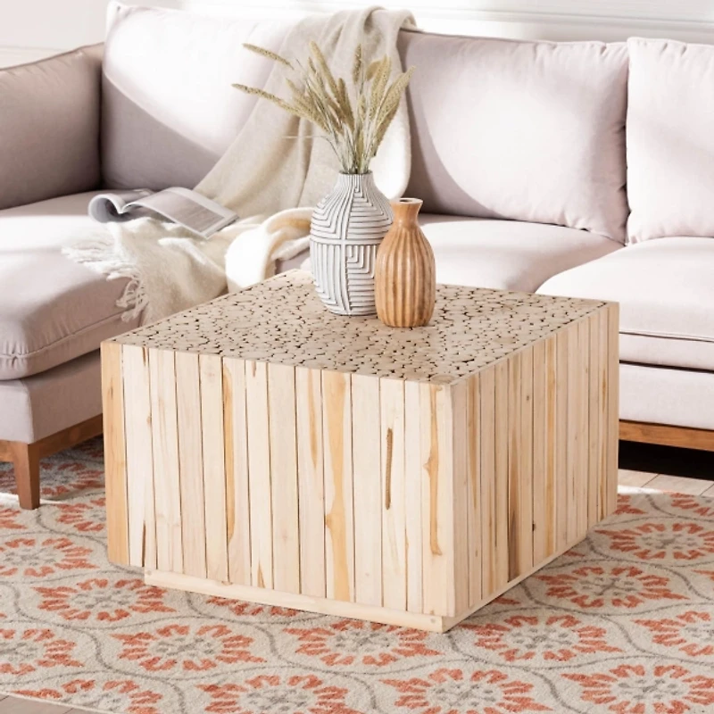 Repurposed Wood Logs Square Coffee Table