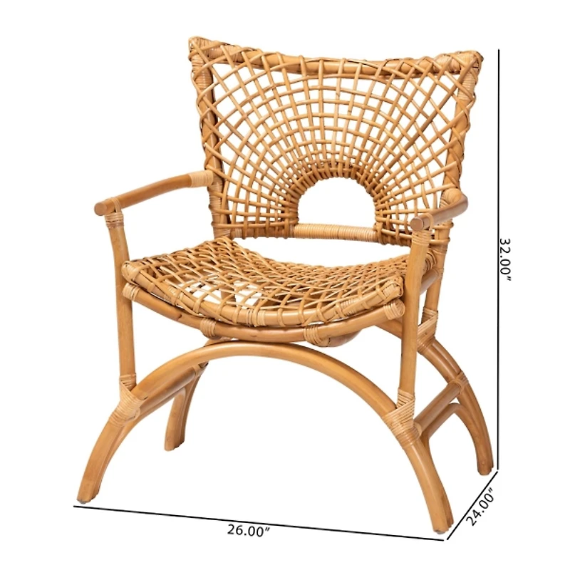 Curved Natural Rattan Woven Accent Chair