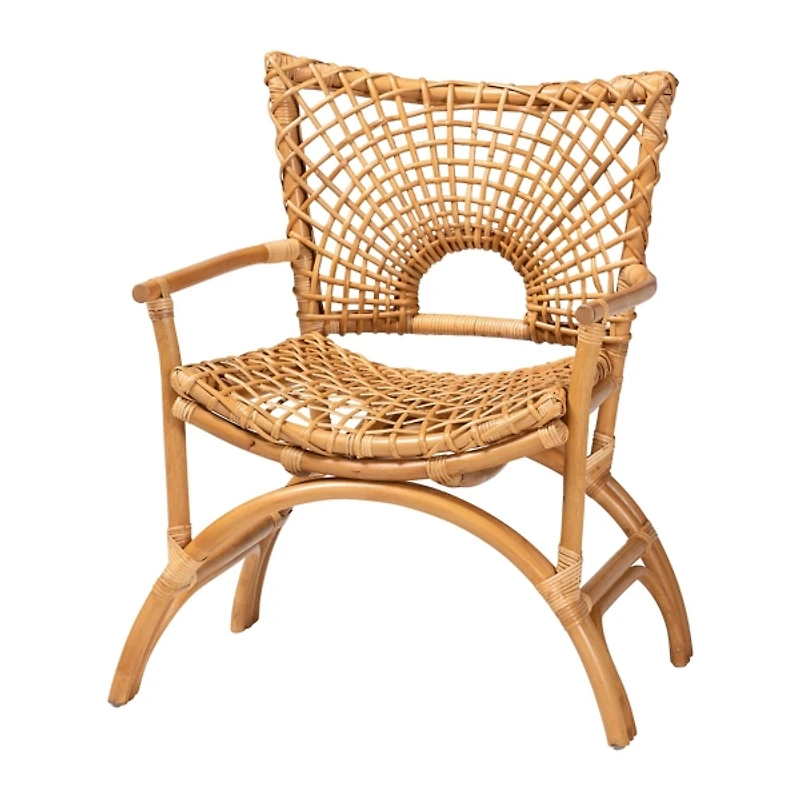 Curved Natural Rattan Woven Accent Chair