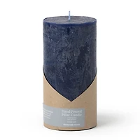 Blue Hand Poured Unscented Pillar Candle, 6 in.