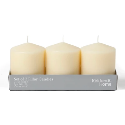 4 in. Ivory Unscented Pillar Candles, Set of 3
