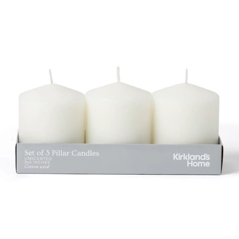 4 in. White Unscented Pillar Candles, Set of 3