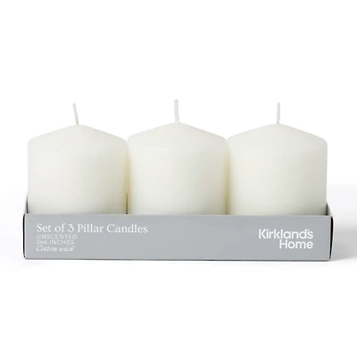 4 in. White Unscented Pillar Candles, Set of 3