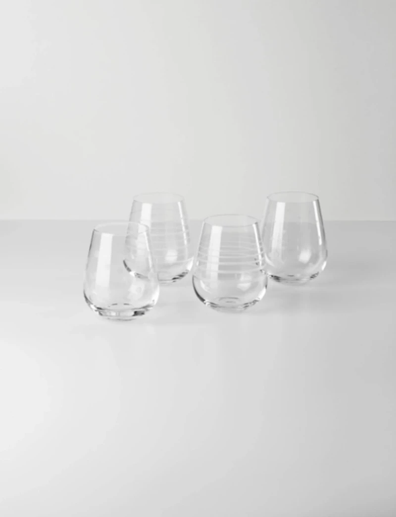 Mingle Etched Stemless Wine Glasses, Set of 4
