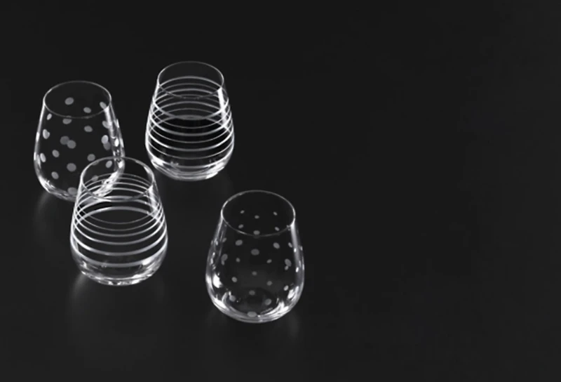 Mingle Etched Stemless Wine Glasses, Set of 4