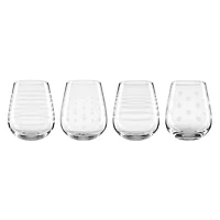 Mingle Etched Stemless Wine Glasses, Set of 4